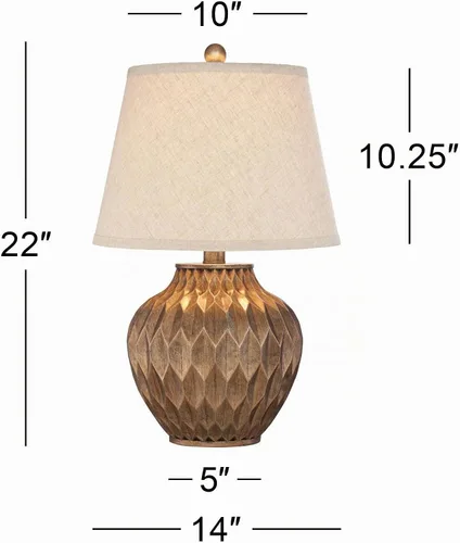 Vista 4 de 360 Lighting Buckhead - Juego de 2 lámparas de mesa pequeñas de estilo tradicional de 22 pulgadas de alto, urna geométrica de bronce cálido