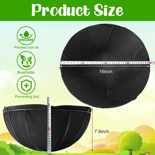 Vista 2 de Adnee 4 piezas de 16 pulgadas de tela para macetas de flores de fieltro, cesta colgante de fibra para jardín, maceta colgante de pared, maceta