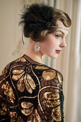 Vista 4 de BABEYOND Diadema de flapper de los años 20, tocado rugido de plumas de avestruz Gatsby con cristal