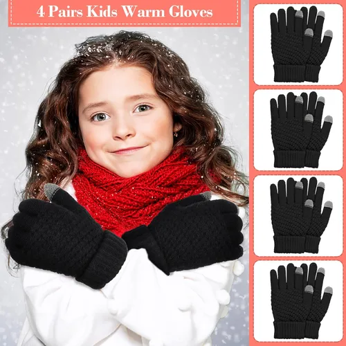 Vista 5 de 4 pares de guantes de punto para pantalla táctil de invierno para niños