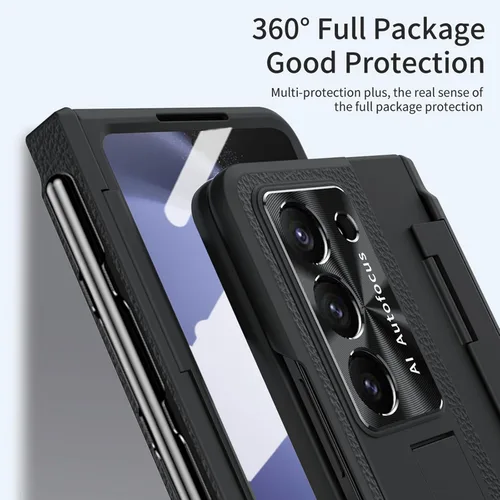 Vista 5 de Funda para Samsung Galaxy Z Fold 5 con soporte para bolígrafo S y soporte para bolígrafo pegable, diseño de una pieza, protección de bisagra