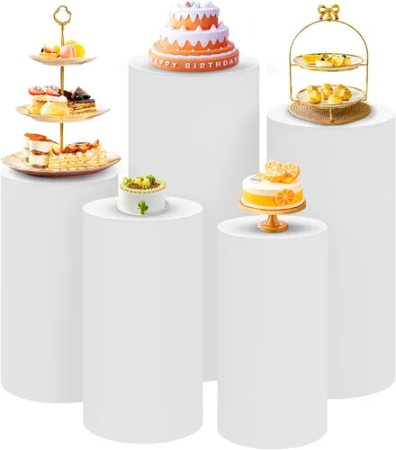 Vista 27 de SaitiMade Juego de 3 fundas para pedestal de cilindro beige, fundas de elastano para decoración de fiestas, bodas o eventos de cumpleaños, solo
