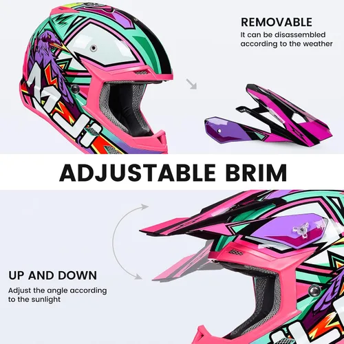 Vista 2 de ILM Cascos de Bicicleta de Tierra para Jóvenes y Niños ATV Motocross Motocicleta Todoterreno Bicicleta de Tierra Cara Completa DOT Casco de Cuatro