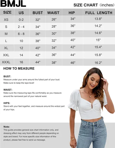 Vista 7 de BMJL Linda blusa corta para mujer, de manga abombada, fruncida, a la moda