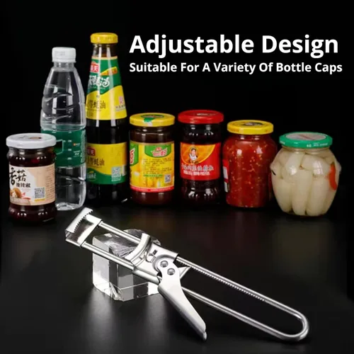 Vista 2 de Abridor de tarros ajustable, abrebotellas manual multifuncional de acero inoxidable, abridor de latas, agarrador de tapa de frasco, herramienta