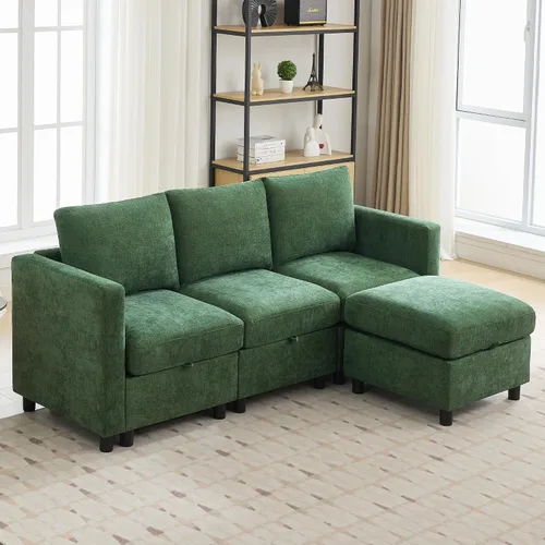 Vista 23 de WUTUTUEE Sofá seccional modular en forma de L de 83" con almacenamiento y otomano móvil, sofá convertible de 4 asientos reversible chaise de Beige
