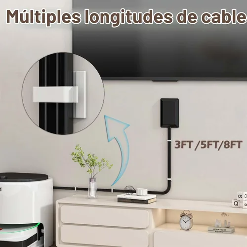 Vista 8 de Cable de extensión de enchufe plano de 3 pies con corrector de salida ultrafino con kit de corrector de cable, regleta de alimentación de 3 tomas