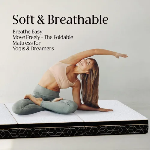 Vista 8 de GEMBED Colchón de espuma viscoelástica de tres pliegues tamaño individual, sofá cama plegable portátil de 4 pulgadas con asa y funda lavable, sofá