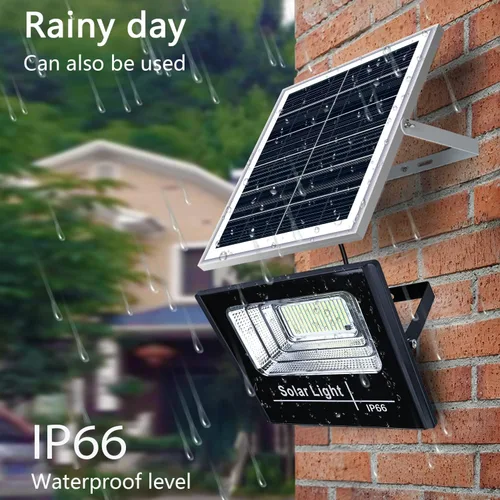 Vista 2 de UT - Luces solares para exteriores, 56 luces LED de seguridad solar con control remoto, sensor automático del atardecer al amanecer IP66