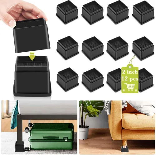 Vista 24 de Paquete de 12 elevadores de muebles de 1, 2 o 3 pulgadas, elevadores de cama ajustables resistentes para mesa, escritorio, sofá, silla, gabinete
