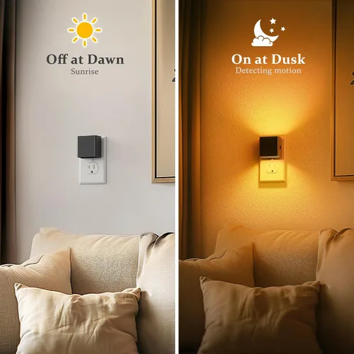 Vista 3 de JandCase Luz nocturna, luces nocturnas automáticas enchufables a la pared, paquete de 2 luces nocturnas modernas con sensor de luz automática, luz