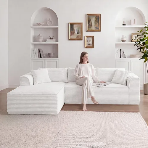 Vista 7 de Vesgantti - Sofá modular sin hueso de 106 pulgadas con diván, asiento profundo, cómodo sofá modular de pana de espuma viscoelástica para sala
