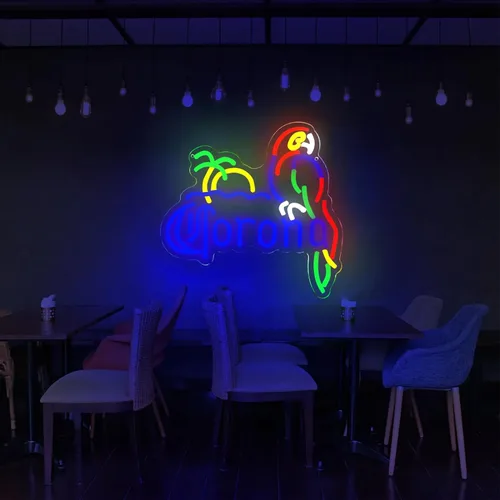 Vista 5 de Coron Letrero de Neón de Loro Luces de Neón para Decoración de Bar, Luces de Cerveza de Palmera Letrero de Neón LED Regulable Letreros Luminosos