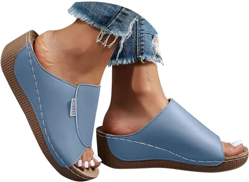 Vista 9 de Sandalias de cuña para mujer, puntera abierta, soporte de arco, calzado ortopédico para caminar, zapatos elegantes de suela suave sin cordones