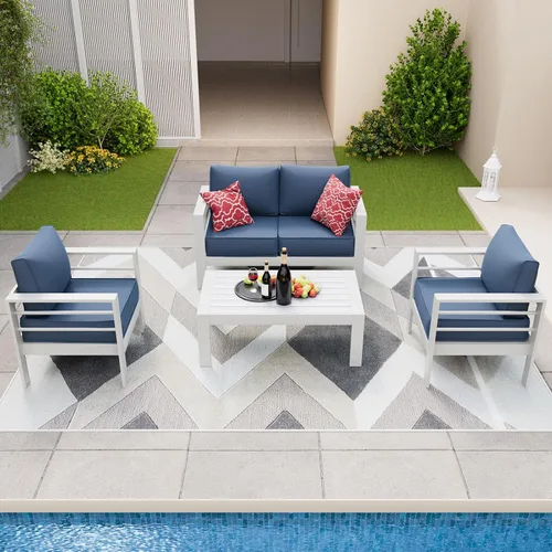 Vista 15 de Amopatio - Juego de muebles de aluminio para patio con cojines de olefina Gris oscuro/ Dorado