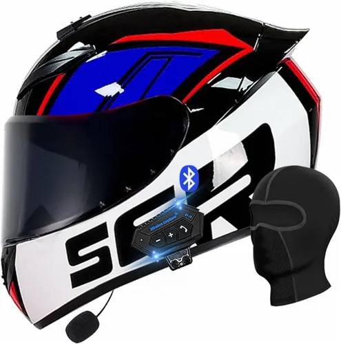 Vista 13 de Casco de motocicleta con Bluetooth, casco con Bluetooth integrado, casco integral plegable con Bluetooth, aprobado por DOT/ECE, con múltiples