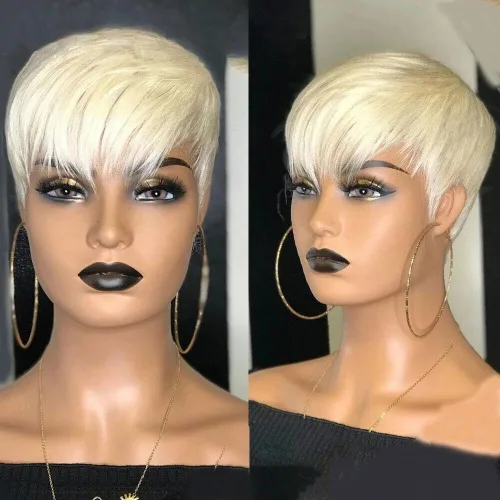 Vista 8 de Peluca de cabello humano corto con encaje frontal para mujeres negras, peluca de corte Pixie, peluca de encaje previamente despuntada en T