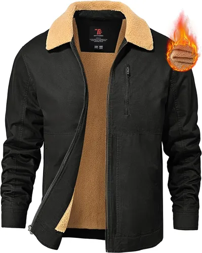 Vista 11 de TBMPOY Chaqueta de invierno para hombre, forro polar de sherpa grueso, de algodón, con cremallera completa, bolsillos con cremallera
