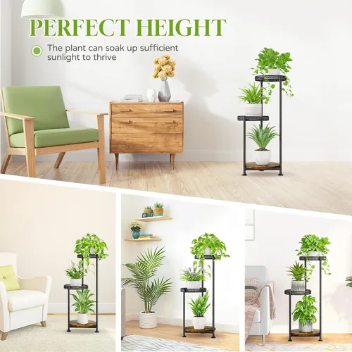 Vista 5 de Oppro - Soporte para plantas de interiores y exteriores, estante de metal de 3 niveles para macetas, soporte alto para múltiples plantas en esquina