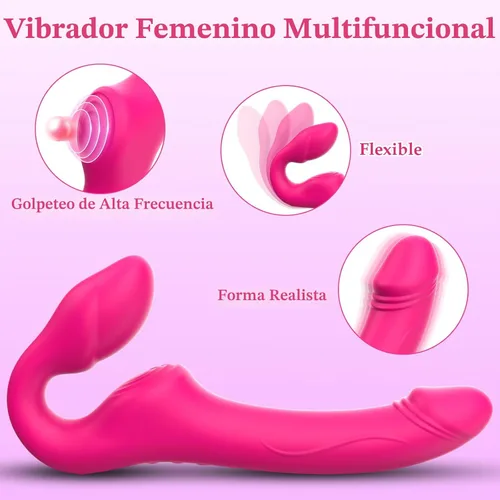 Vista 2 de Consolador sin tirantes de doble extremo con 10 modos y control remoto, de silicona antideslizante, vibrador anal realista para punto G, tapón