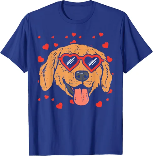 Vista 21 de Golden Retriever cara corazón gafas día de San Valentín perro regalo camiseta Negro