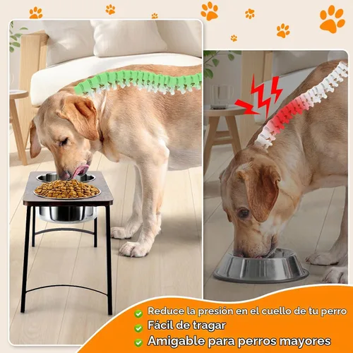Vista 2 de Cuencos elevados para perros medianos y grandes, soporte elevado de madera con dos cuencos de acero inoxidable de 1700ML (57.5 fl oz) para comida