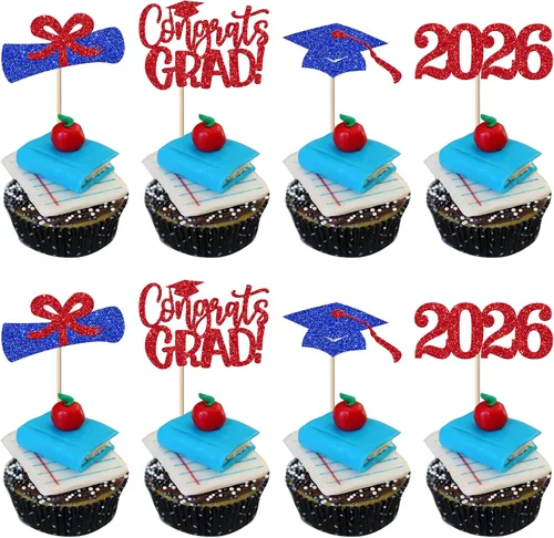 Vista 20 de Paquete de 24 adornos de graduación 3D 2024 para cupcakes 2024 con borlas doradas para fiestas temáticas de graduación 2024, suministros