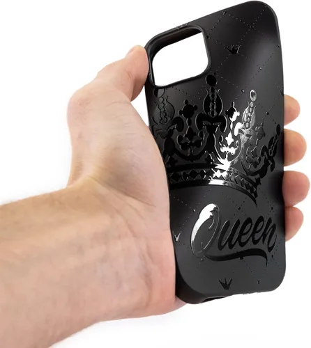 Vista 2 de Funda negra a juego compatible con iPhone SE 2022 2020 3ª 2ª generación - iPhone 7 - iPhone 8 para parejas, juego de funda de TPU para parejas