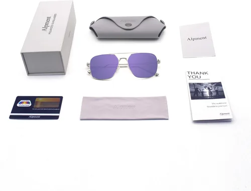 Vista 6 de ALPMENT Gafas de sol de aviador para hombre, lentes polarizadas TAC, marco de metal de estilo militar con patillas de bayoneta NL1005