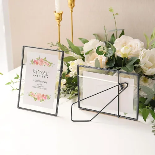 Vista 4 de Koyal Wholesale 8 marcos de fotos flotantes de vidrio prensado de 5 x 7 pulgadas con soportes, marco transparente negro para flores prensadas