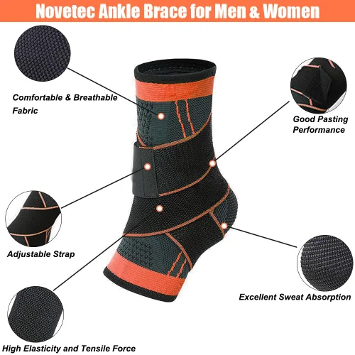 Vista 2 de Tobillera de compresión ajustable para hombres y mujeres, tobillera para fascitis plantar, tendón de Aquiles, esguince de tobillo, estabiliza Naranja
