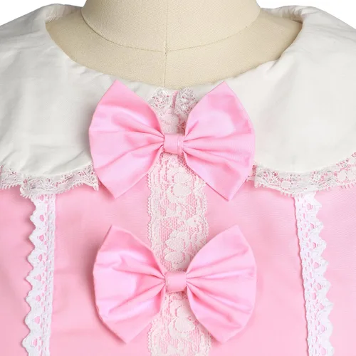 Vista 4 de Sweet Cute Kawaii Lolita Vestido japonés de manga corta para mujer, vestido de princesa de anime con falda hinchada