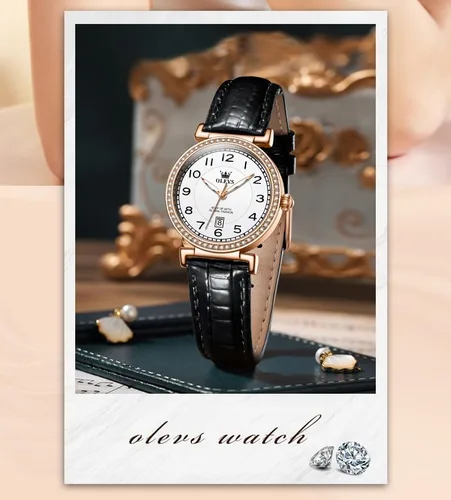 Vista 4 de OLEVS Reloj de mujer marrón con correas de cuero para mujer, elegante vestido de lujo con cronógrafo, resistente al agua, fecha, día