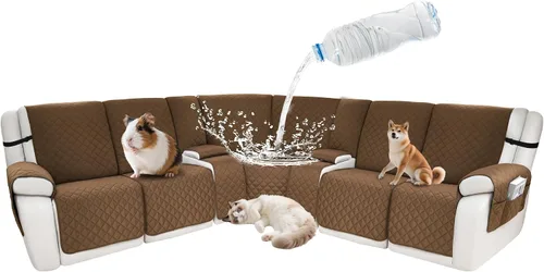 Vista 66 de Fundas impermeables para sofá reclinable seccional en forma de L, 7 piezas, antideslizantes, lavables, juego de fundas reclinables para mascotas