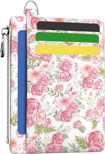 Vista 55 de Hancynir Cartera delgada para mujer con soporte para tarjetas de crédito RFID, pequeña mini funda para tarjetas con bolsillo frontal de PU, cartera