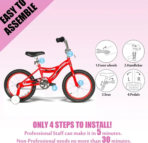 Vista 5 de Tracer Bicicleta infantil para niños y niñas de 3 a 12 años, bicicleta para niños de 16 pulgadas con ruedas de entrenamiento y cesta de 20 pulgadas