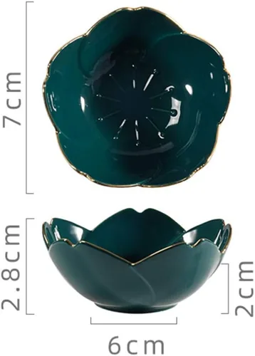 Vista 4 de Cabilock Juego de 2 platos de cerámica con forma de flor verde, platos pequeños de 2.8 pulgadas para salsas, condimentos, aperitivos