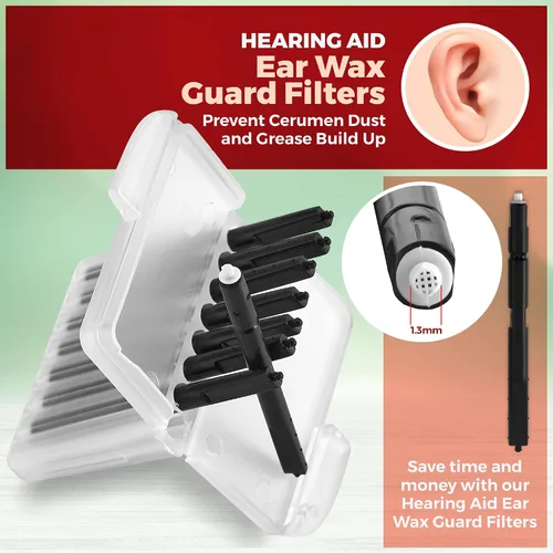 Vista 2 de MEDca Filtros protectores de cera auditiva – Paquete de 5/40 filtros de cera de repuesto para evitar la acumulación de polvo y grasa de cerumen
