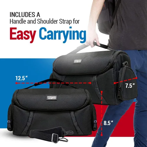 Vista 7 de Vidpro Bolsa para cámaras DSLR y videocámaras – Funda protectora grande con asa divisora acolchada y correa para el hombro compatible con la mayoría
