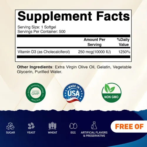 Vista 2 de Vitamatic Vitamina D3 10000 UI (250 mcg) - 500 cápsulas blandas (a base de aceite de oliva), sin OMG, sin gluten en mini cápsulas blandas prensadas