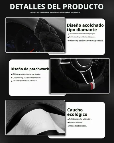 Vista 5 de Cxtiy Funda Universal para Volante de Automóvil Mullida de Felpa de Invierno para Volante (A-Negro)