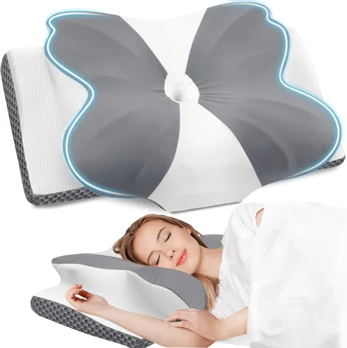 Vista 8 de CloudBliss Almohada cervical de espuma viscoelástica para cuello y hombro, almohada de contorno de cuello con funda refrescante, almohada de cama