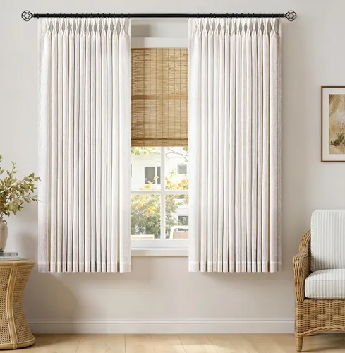 Vista 38 de MIULEE Cortinas de lino gruesas con pinzas plegadas de 96 pulgadas de largo, 2 paneles para sala de estar y dormitorio, cortinas de ventana Natural