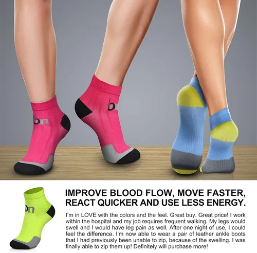 Vista 2 de CHARMKING Calcetines de compresión para mujeres y hombres, circulación de 15 a 20 mmHg, lo mejor para atletismo, correr, ciclismo, enfermera, uso