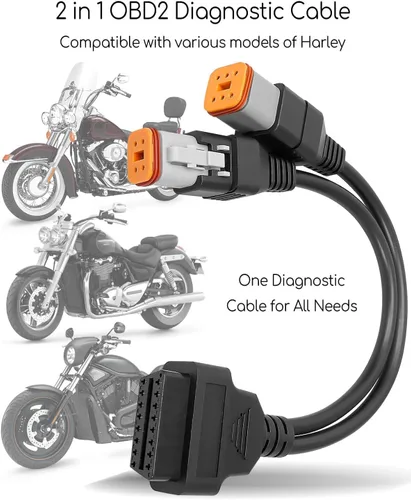 Vista 2 de Cable de diagnóstico OBD2 apto para Harley Davidson 4pin+6pin 2 en 1 adaptador de escáner OBD de motocicleta, conector 2 en 1 funciona con muchas