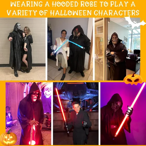 Vista 5 de 82.4 F Túnica de Halloween con capucha, disfraz de Halloween, cosplay, capa de Halloween para adultos, niños, hombres y mujeres