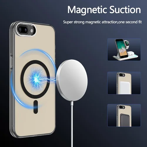 Vista 2 de S. Tedazo Funda magnética para iPhone 7/8 Plus (5.5 pulgadas) compatible con MagSafe, [no amarillenta] delgada, a prueba de golpes, funda para Negro