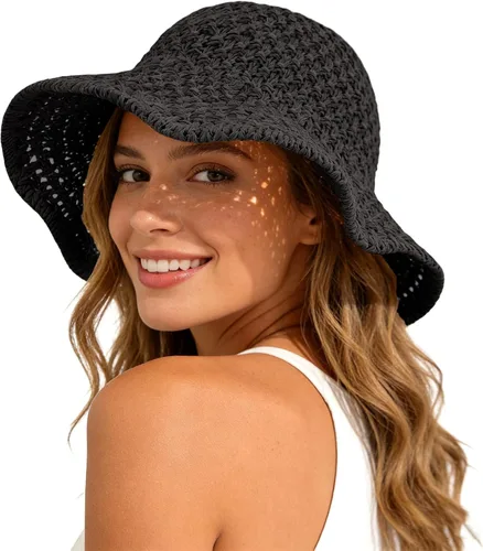 Vista 13 de Sombrero de playa para mujer, sombrero de paja para verano, protección UV, plegable, transpirable, estilo de ganchillo caqui (1pack-khaki)