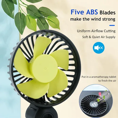Vista 4 de Ventilador de coche alimentado por USB, ventilador portátil de refrigeración de coche de 3 velocidades, viento fuerte, ventilador de circulación