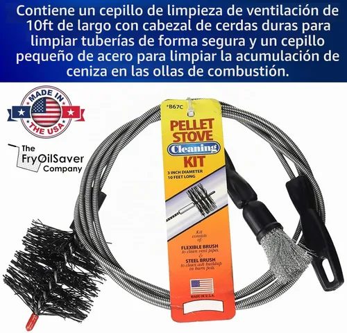 Vista 4 de FryOilSaver Co. B67C - Kit de cepillo limpiador de ventilación para estufa y secadora de pellets, 10 pies